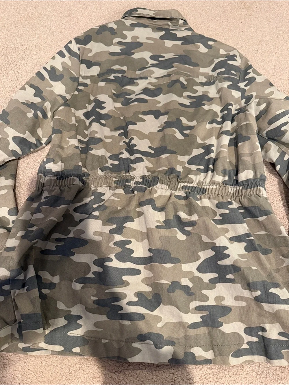 Children’s place camouflage military style jacket with fun patches sz 14 or XL